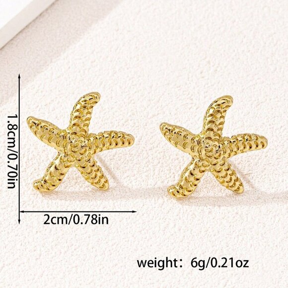 1 Pair Geometric Faux Pearl Starfish Earrings, Suitable For  Yellow Gold Boho Women\'s Geometric Pearl & Starfish Stud Earrings
